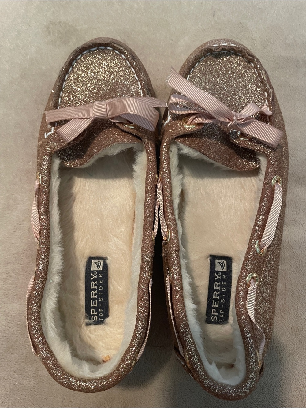 Sperry Girls Glitter Moccasin Slippers in Rose Pink